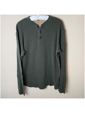 Vintage Eddie Bauer Thermal Waffle Knit Henley Shirt Mens Large Tall Green Y2K